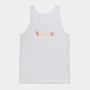 BREATHE Floral Word with yellow mimosa flowers and purple grass Tank Top